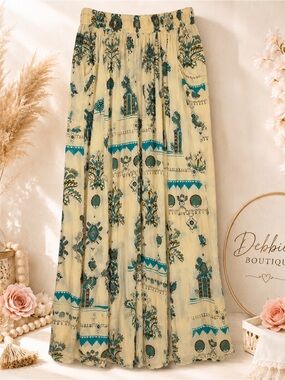 NWT Rhea Boho Print Wide Leg Palazzo Pants One Size Rayon Crêpe